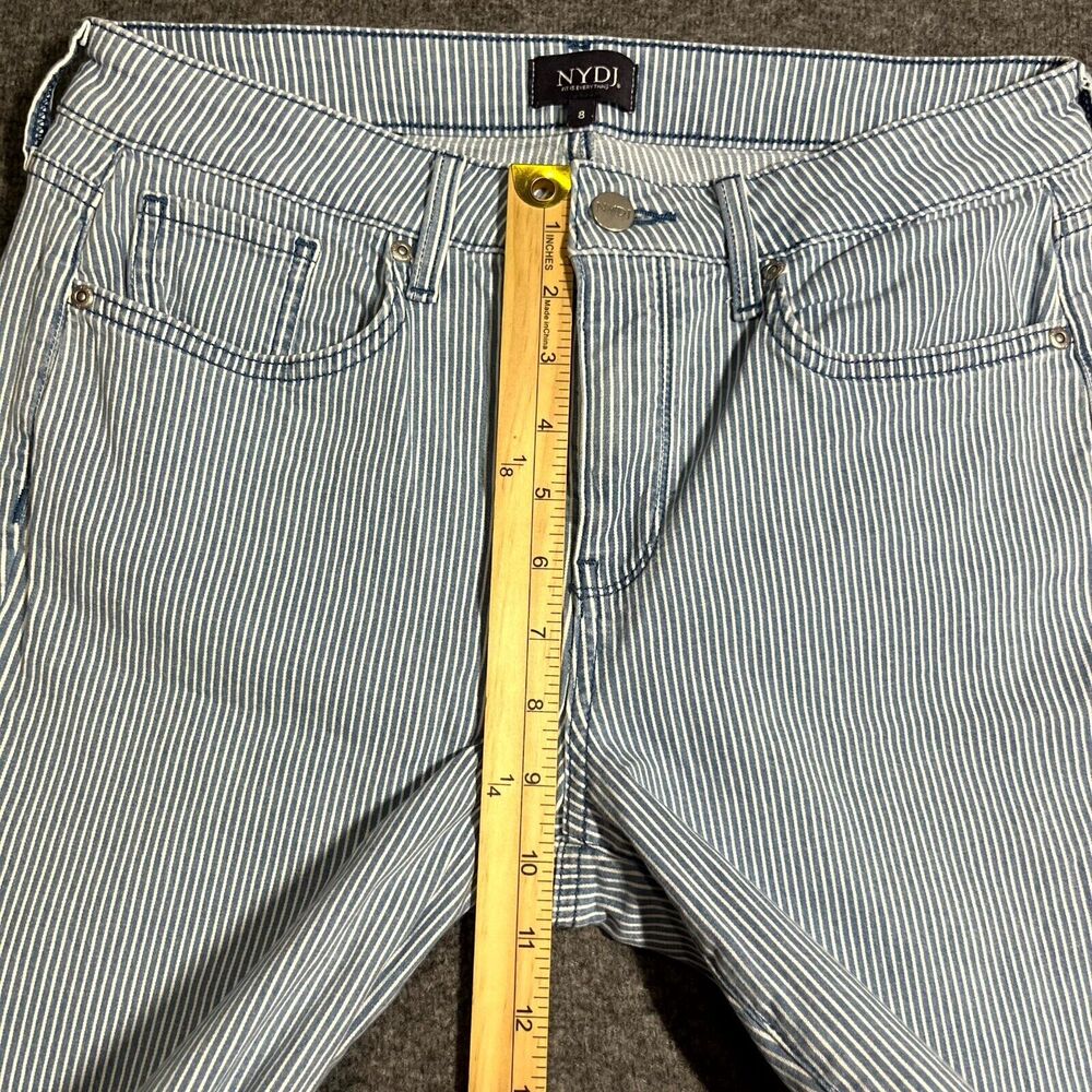 NYDJ Cropped Pants Womens 8 Blue Pinstriped Casual 30X23 Beachy Capri Mom Preppy - Picture 5 of 10